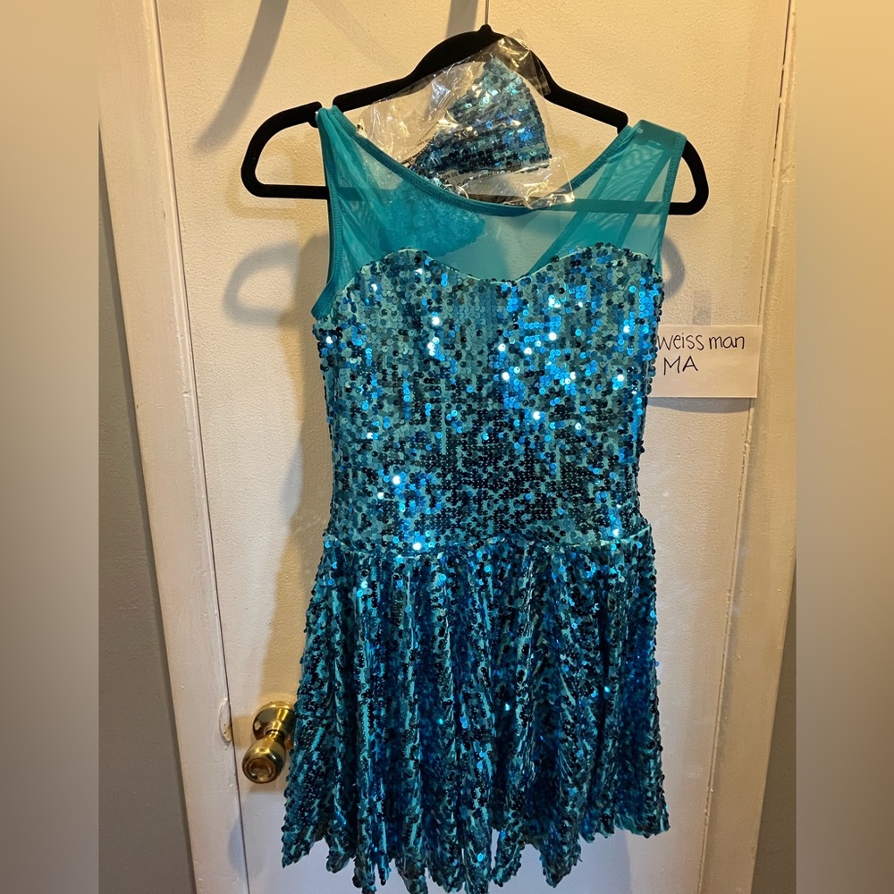 Weissman, aqua dress, MA